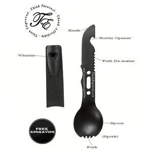 Personalized Camping Spork and Knife 6 in 1 Survival Multi Tool Spork, knife